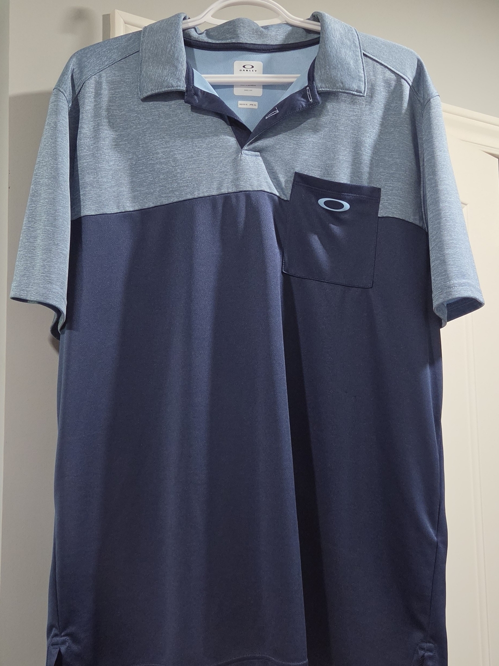 Oakley Two-Tone Light Blue and Navy Polo with Chest Pocket